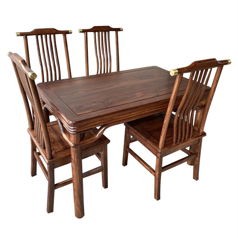 北方老榆木餐桌椅组合家用禅意仿古实木新中式办公桌W餐厅酒店饭