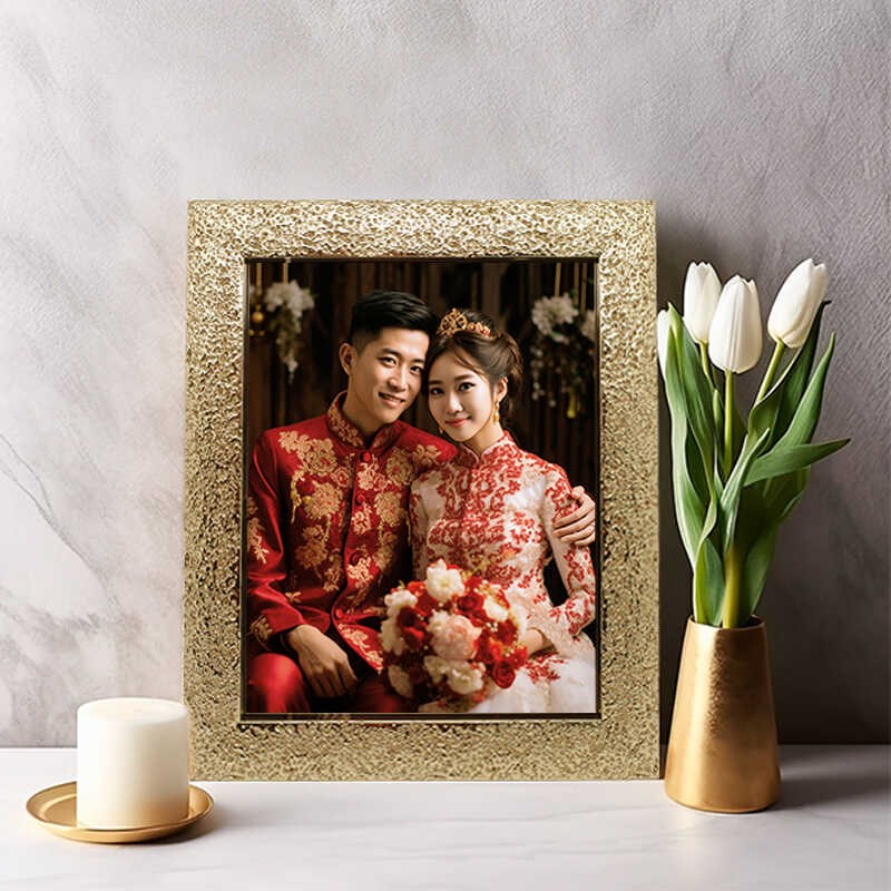 免费洗照片婚纱结婚照全家福w影楼写真摆台相框金色银色轻奢高级
