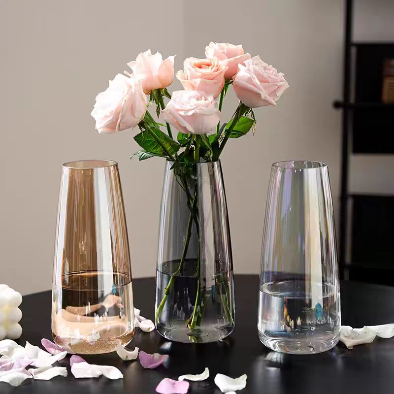 轻奢小花瓶高级感玻璃摆件u客厅插花透明水培鲜花洋桔梗百合玫瑰