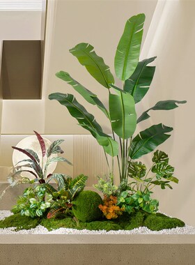 欧式彷真绿色植物造景组合室内w楼梯下软装摆设商业橱窗植物装饰