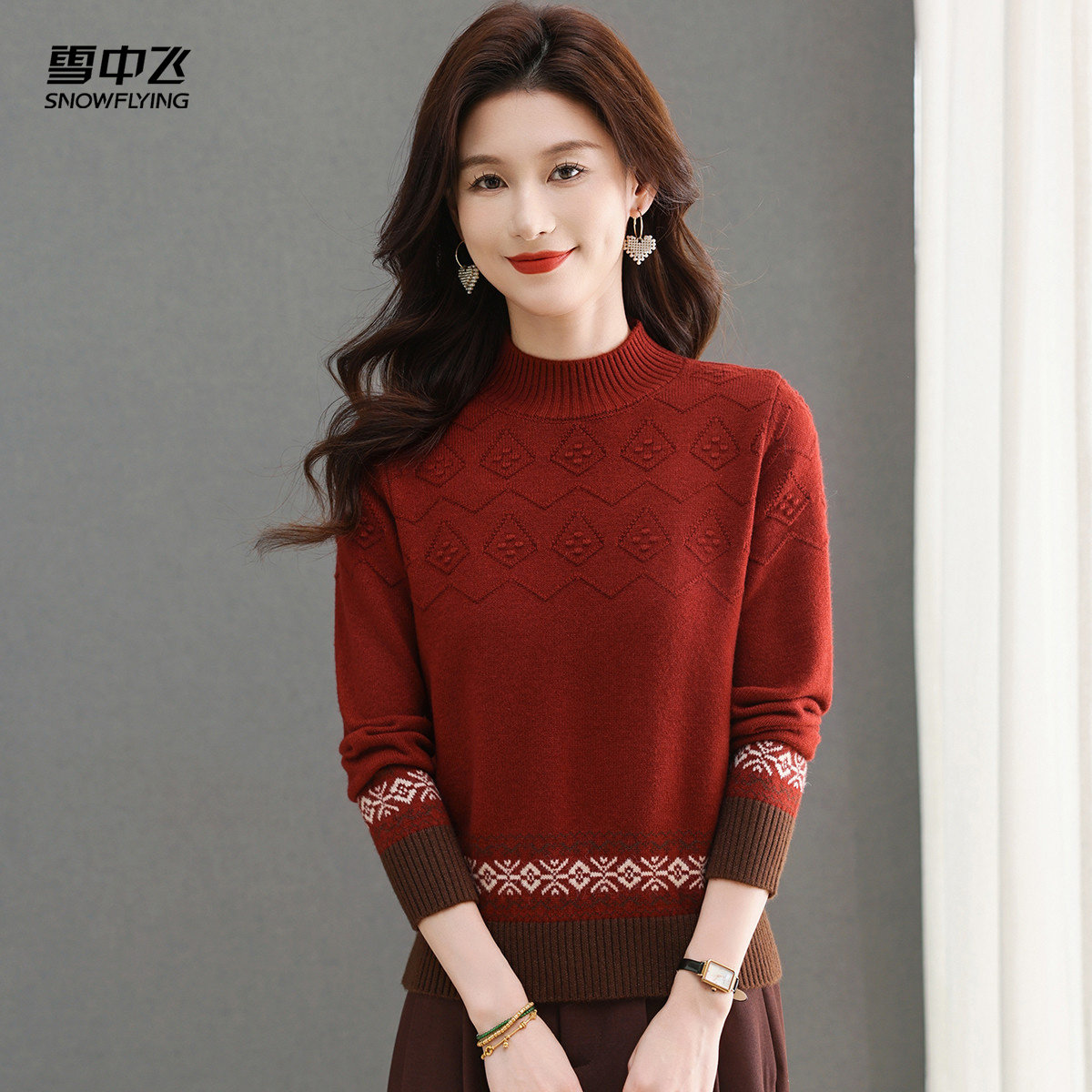 雪中飞马年半高领毛衣女时尚拼色套头内搭打底衫休闲百搭针织衫,女装/女士精品,毛衣,淘宝优惠券,粉丝福利购,淘宝优惠卷