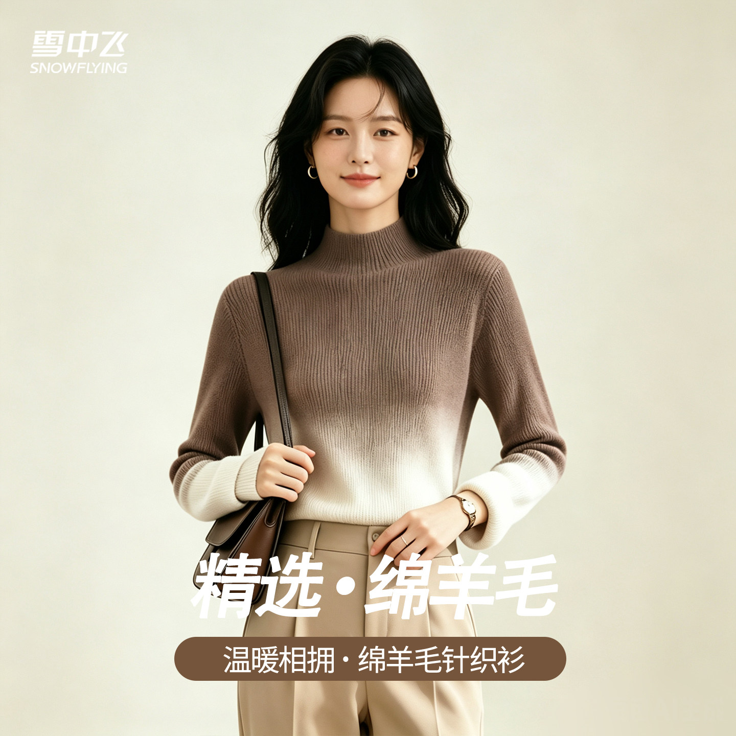 雪中飞软糯舒适绵羊毛修身渐变内搭毛衣秋季羊毛衫女半高领上衣
