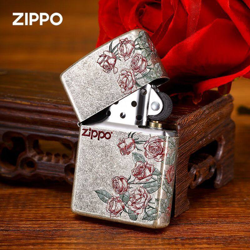 Zippo防风煤油打火机正品 古银热恋玫瑰官方正版送男朋友生日礼物
