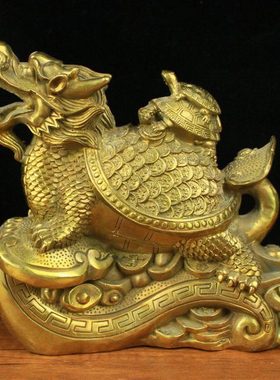 纯铜三代龙龟铜如意归来寿龟纯铜龙头龟大号家居饰品装饰品礼品