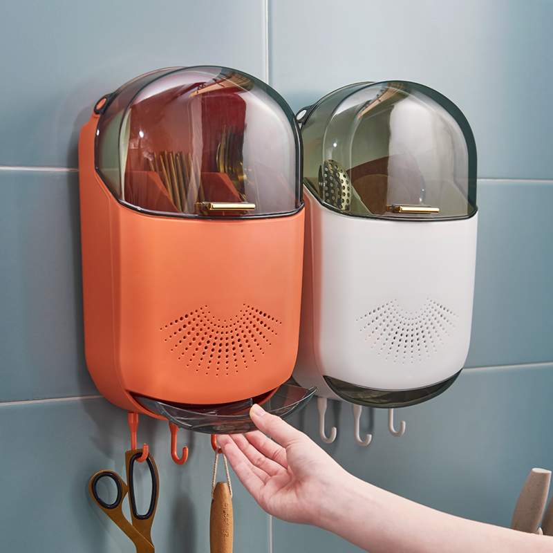 家用带盖防尘筷子筒n壁挂式筷篓厨房筷笼置物架筷筒餐具沥水收纳