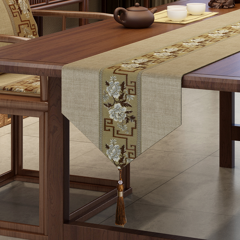 餐桌长条桌旗中式k禅意新中式茶台茶席布艺茶几茶桌棉麻垫布定制