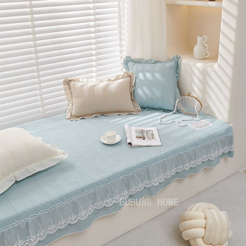 定制蓝色奶油色卧室阳台飘窗垫布艺窗台垫榻榻米垫窗台坐垫