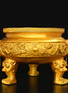 铜双龙香炉三足香炉鼎家用龙戏珠超大特大号寺院供奉香炉大尺寸纯