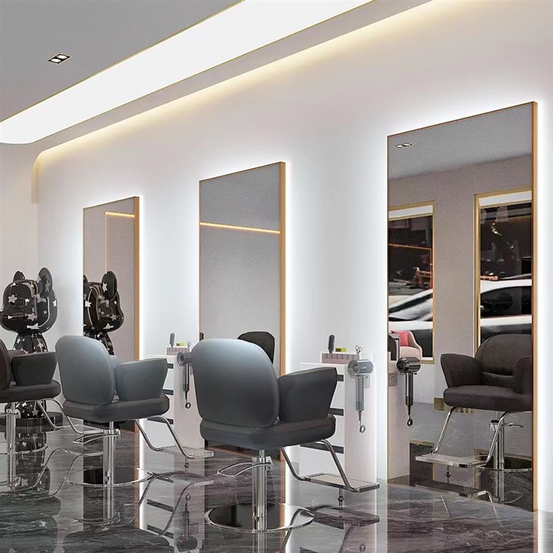 网红美发店镜子带灯发廊理发镜台剪发镜壁挂式落地理发店镜子