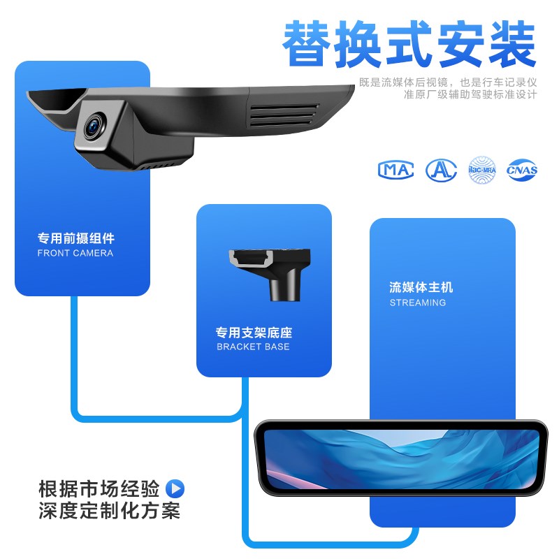 信界流媒体后视镜行车记录仪数字信号专车隐藏式前后双摄双录