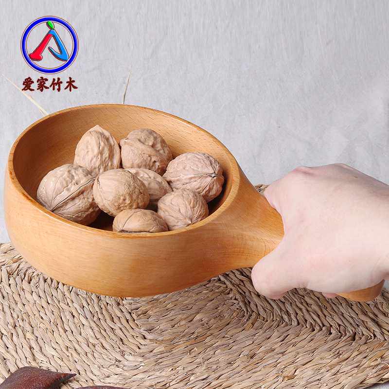 厂家直批日韩式整木大泡菜碗 带手柄木碗 韩国泡菜木碗 榉木碗