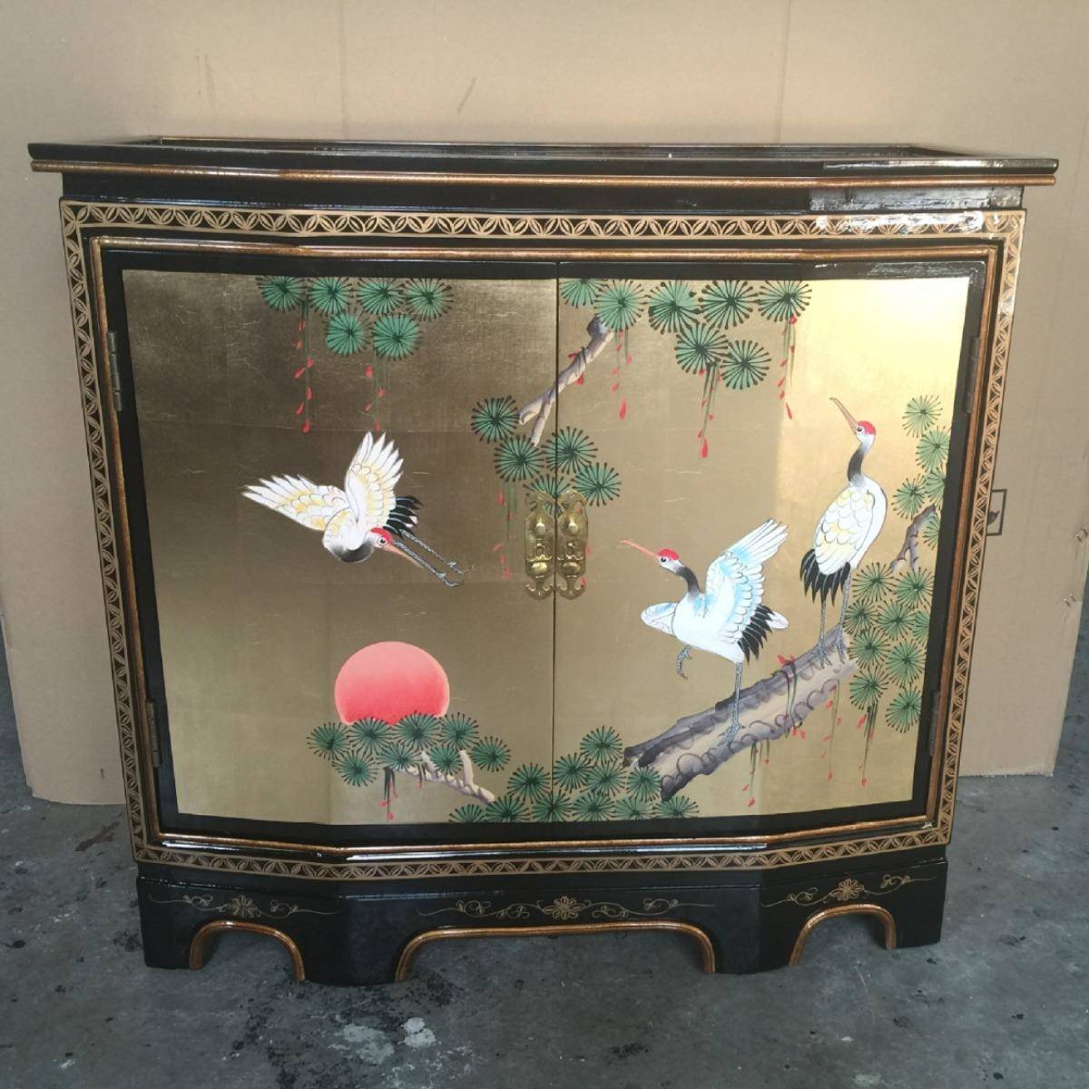 至高美金箔两门柜玄关柜彩绘家具手绘松鹤延年玄关柜门厅装饰柜子