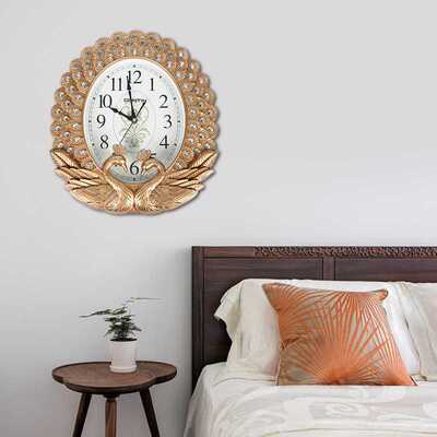 米维CONTIN挂钟四方中式家用孔雀造型外贸清楚大字体红木现货