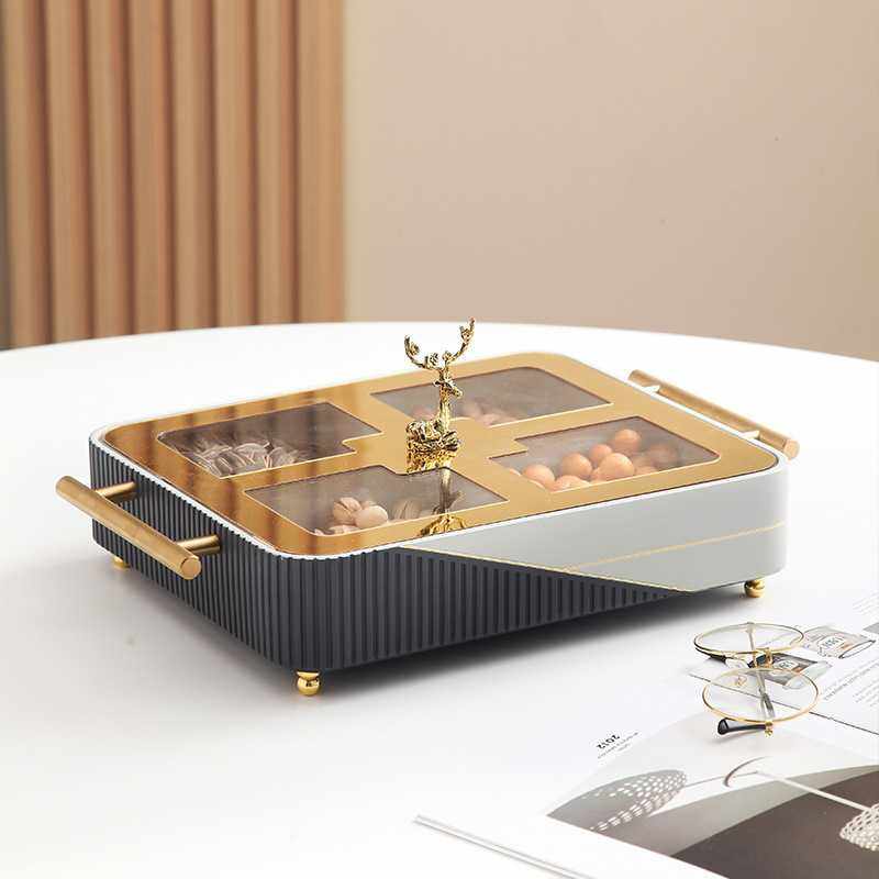 现代简约分格干果盘摆件轻奢客厅茶几办公室带盖零食水果盘装饰品,鲜花速递/花卉仿真/绿植园艺,其它园艺用品,淘宝优惠券,粉丝福利购,淘宝优惠卷