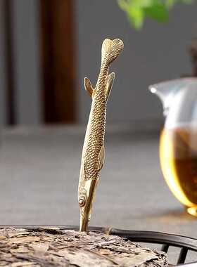 纯铜金鱼茶刀纯手工茶针家用普洱刀茶刀撬茶锥功夫茶具配件