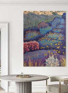 侘寂风花海山水风景客厅背景墙装饰壁画抽象花丛手绘油画玄关挂画