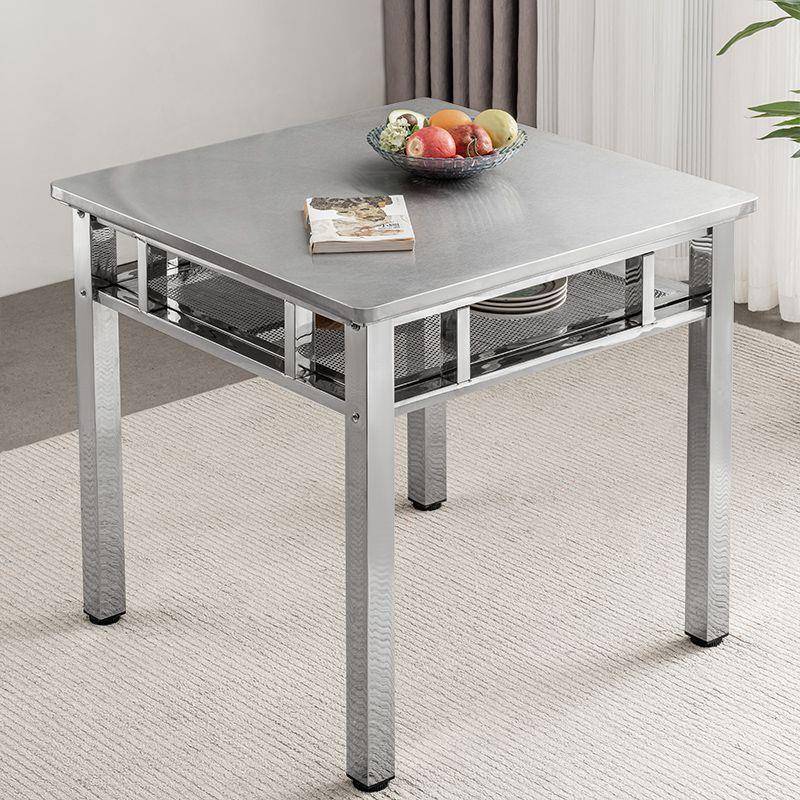 家用不锈钢餐桌加厚款正方方桌出租房棋牌八仙桌室内吃饭桌烤火桌