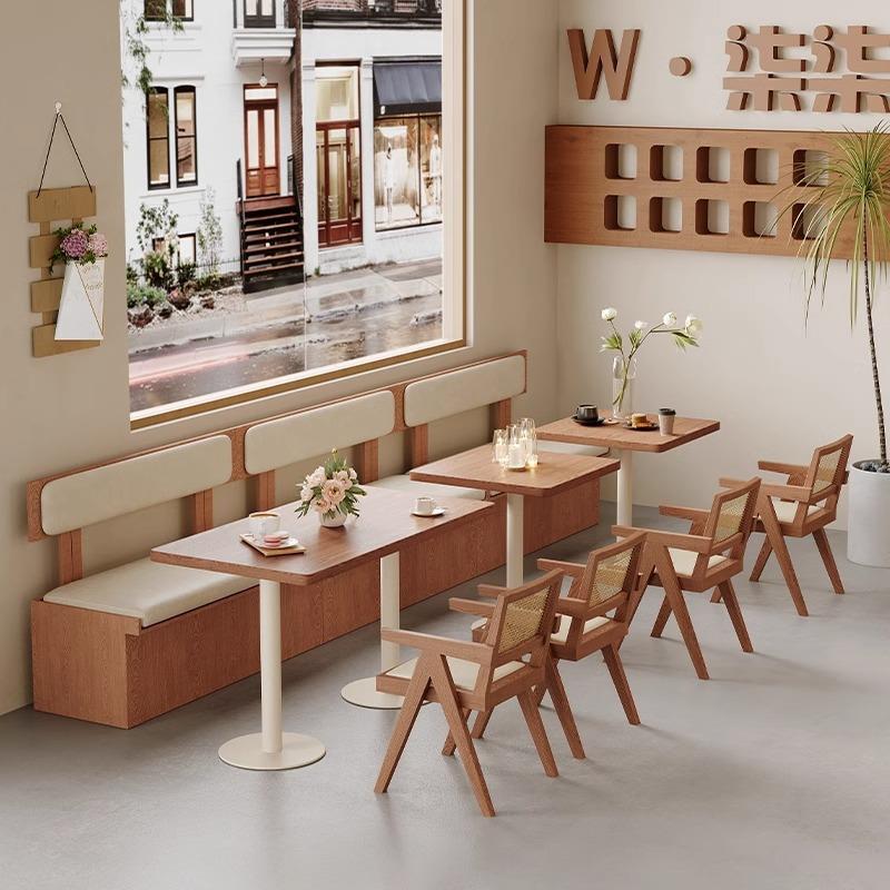 实木餐饮店复古桌椅组合网红软包沙发咖啡馆日料餐厅高档商用卡座
