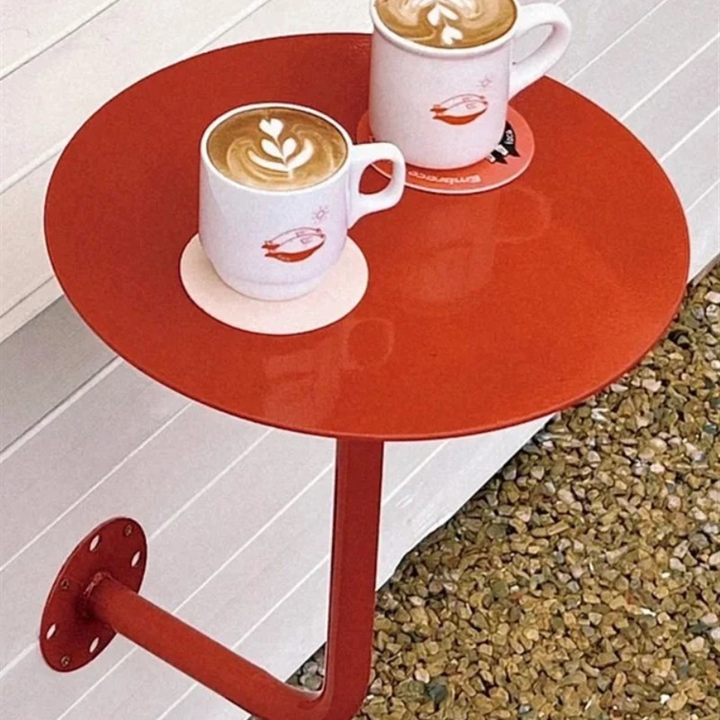 简约现代奶茶店咖啡厅靠墙壁装不锈钢小圆桌喜茶壁挂桌子餐饮商用