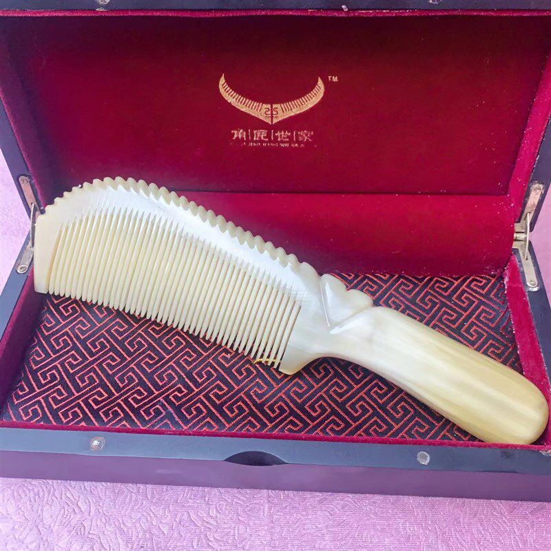 【镇店之宝】精品纯手工雕花特大梳 天然白牦牛角防静电梳23-26cm