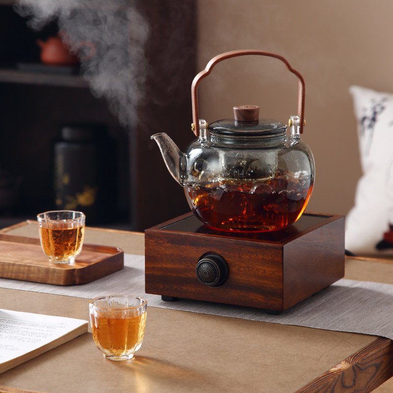 胡桃木电陶炉玻璃煮茶器罐电围炉家用室内煮烧水茶壶黑茶功夫茶具