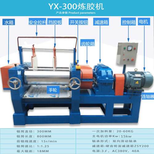 长三角12寸机橡胶胶开炼两ＹＸ-300硅胶配辊色机齿轮型炼机源头工