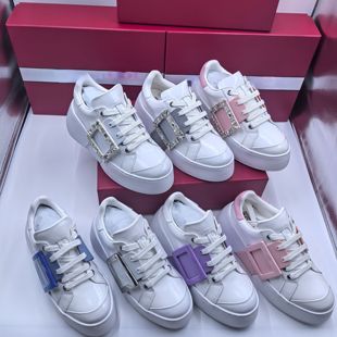 RV顶版方扣水钻厚底增高小白鞋小个子显高真皮休闲女鞋