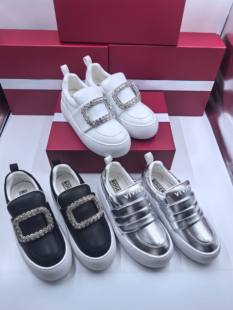 RV顶版厚底增高真皮小白鞋方扣水钻一脚蹬休闲板鞋面包鞋女