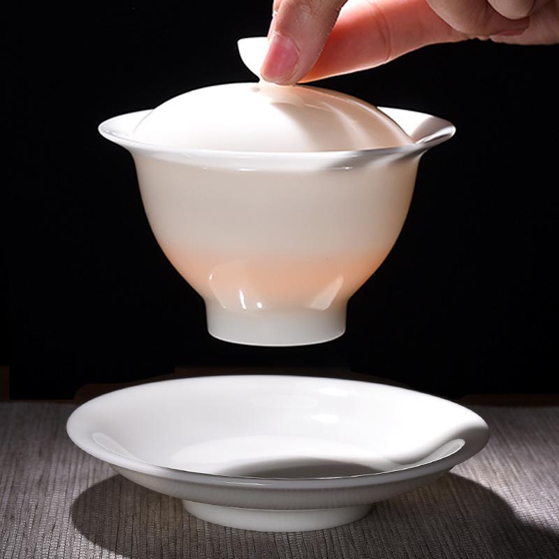 冰种玉瓷德化白瓷三才盖碗茶杯羊脂玉陶瓷单个茶碗带盖高端茶具