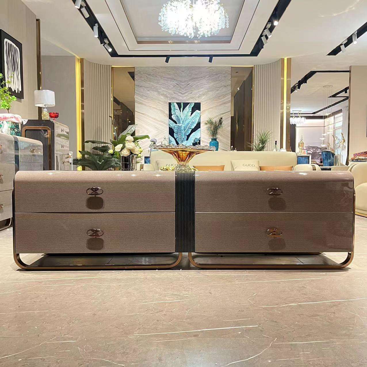 意式轻奢实木长茶几电视柜家用客厅装饰柜现代简约靠墙整装落地柜