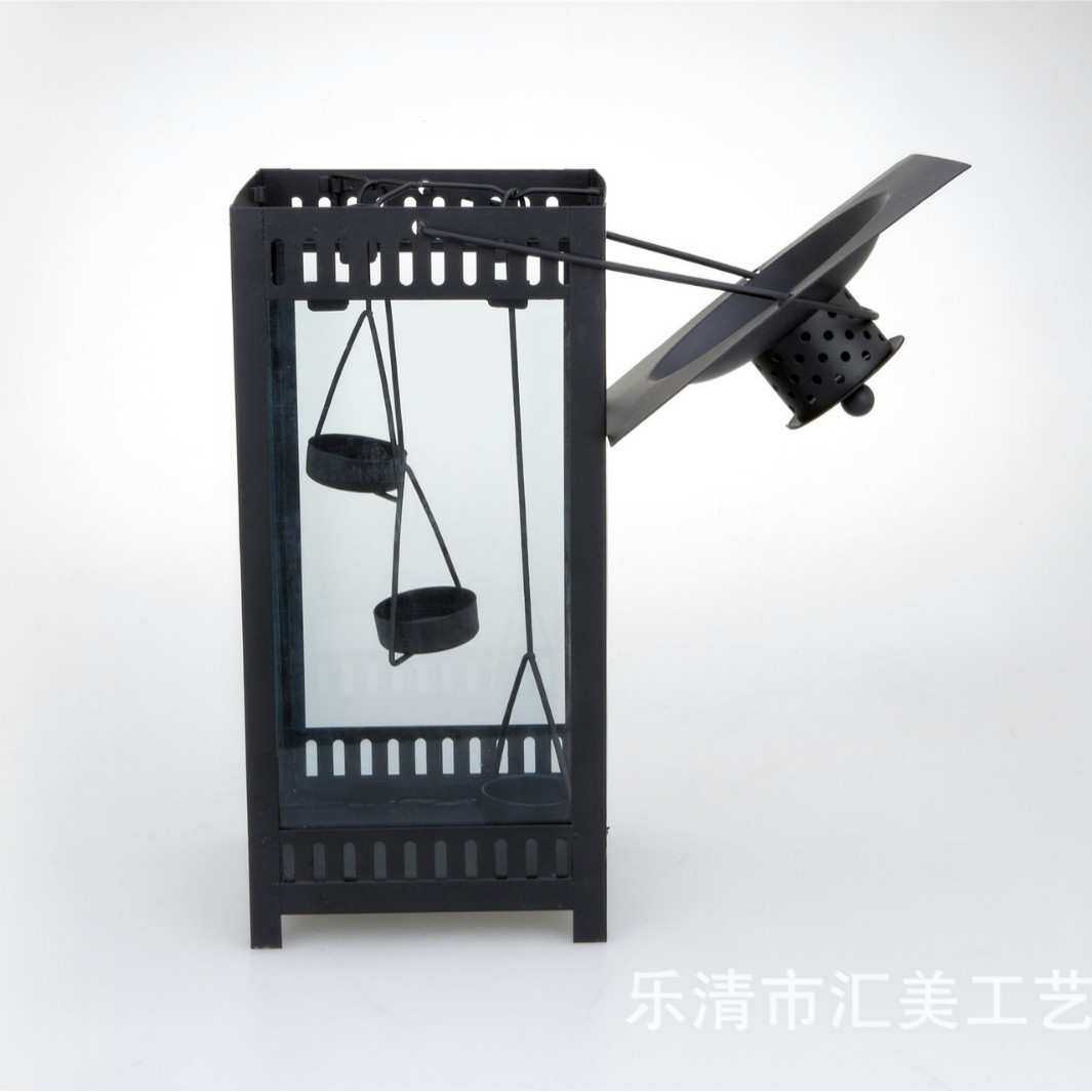 铁艺烛台露营防风烛台玻璃风灯提灯装饰品户外防风蜡烛台野餐摆件
