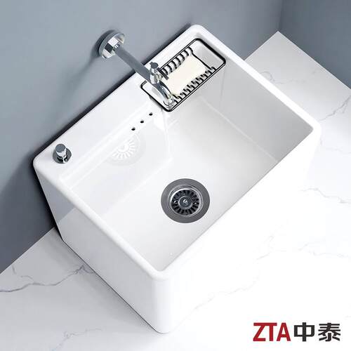 家用陶瓷拖把池 卫生间阳台方款多种尺寸台控一键排水洗地拖布池