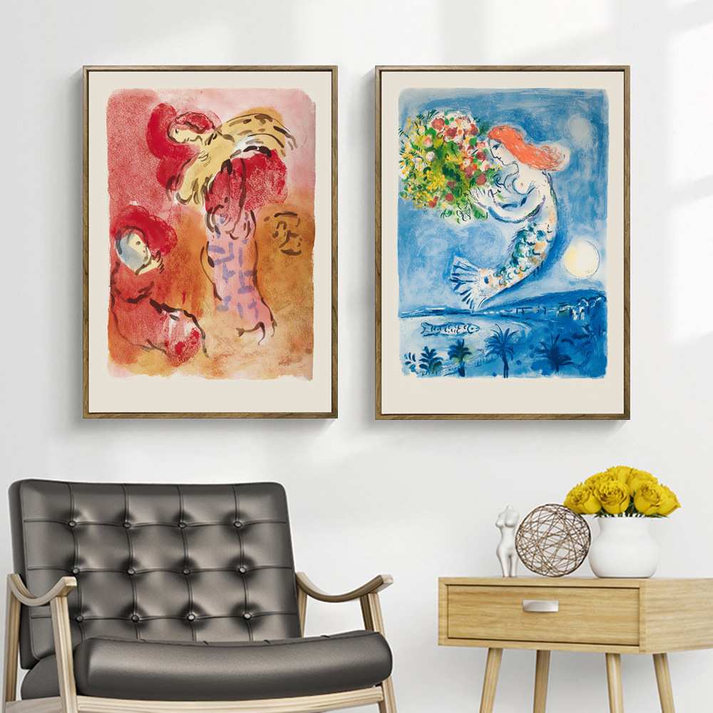 现代简约夏加尔人物风景静物客厅餐厅装饰画抽象色彩卧室挂画A206