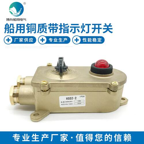 HSD2-2船用铜质带指示灯开关 船用电气接插件 铜质接插件