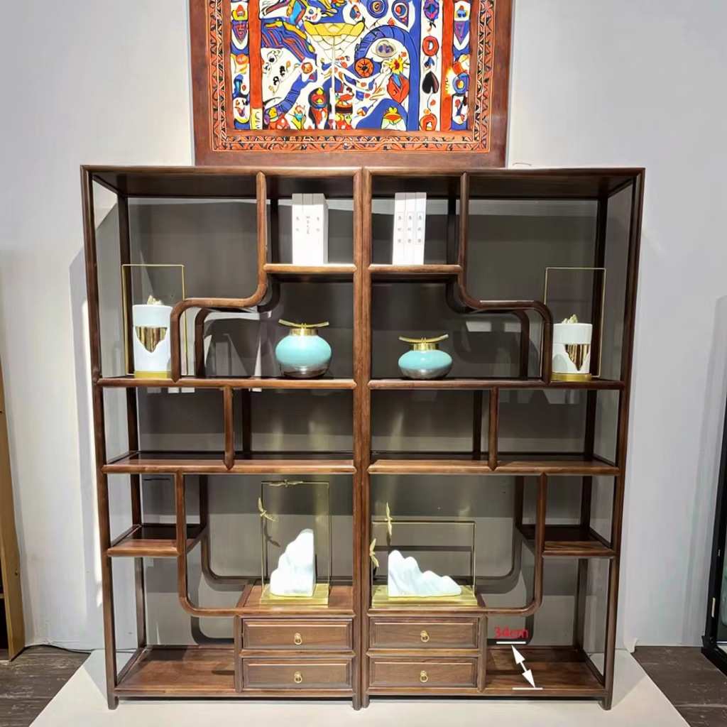 新中式摆设办公室装饰品酒柜茶室客厅展示柜博古架摆件