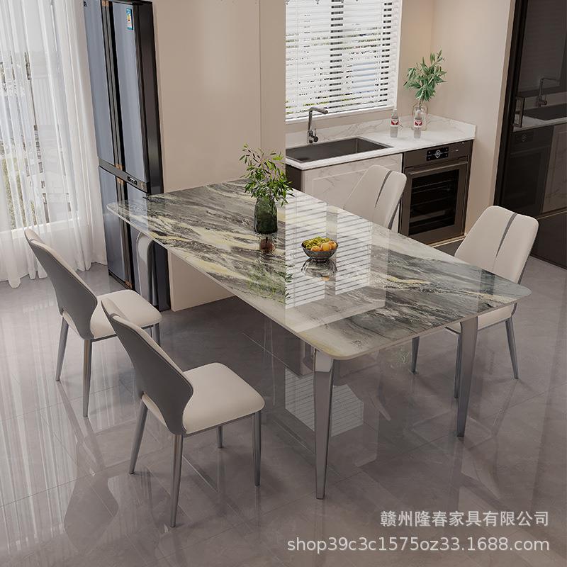 意式奢石餐桌椅组合小户型家用现代简约轻奢亮光面长方形吃饭桌子