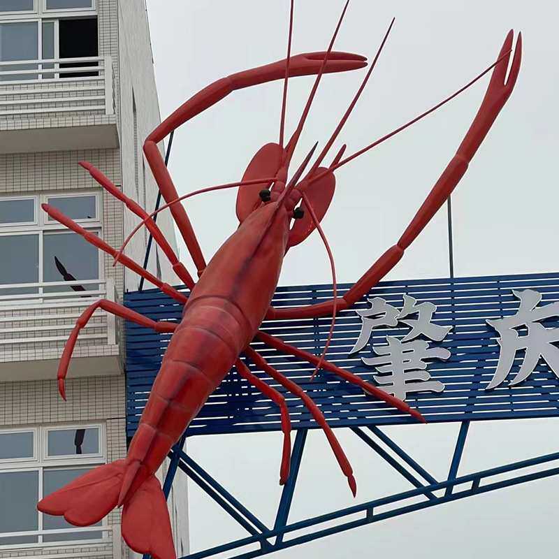 玻璃钢虾雕塑龙虾雕塑招牌水产门口迎宾摆件 海鲜市场仿真虾模型