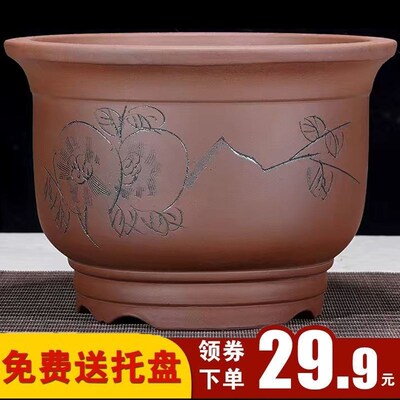宜兴紫砂花盆君子兰花大黄兰葛多肉盆阳台小吊金盆景盆口径陶瓷花