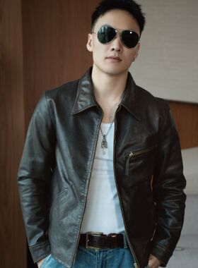 特叔1930复古真皮皮衣RRL复刻重水洗牛皮皮夹克春秋款外套