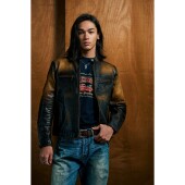 特叔男装 复古J100修身 机车皮夹克真皮皮衣男做旧茶芯牛皮立领外套