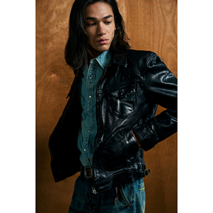 特叔复古皮衣门多萨农场主牛皮重水洗真皮RRL做旧翻领秋冬夹克