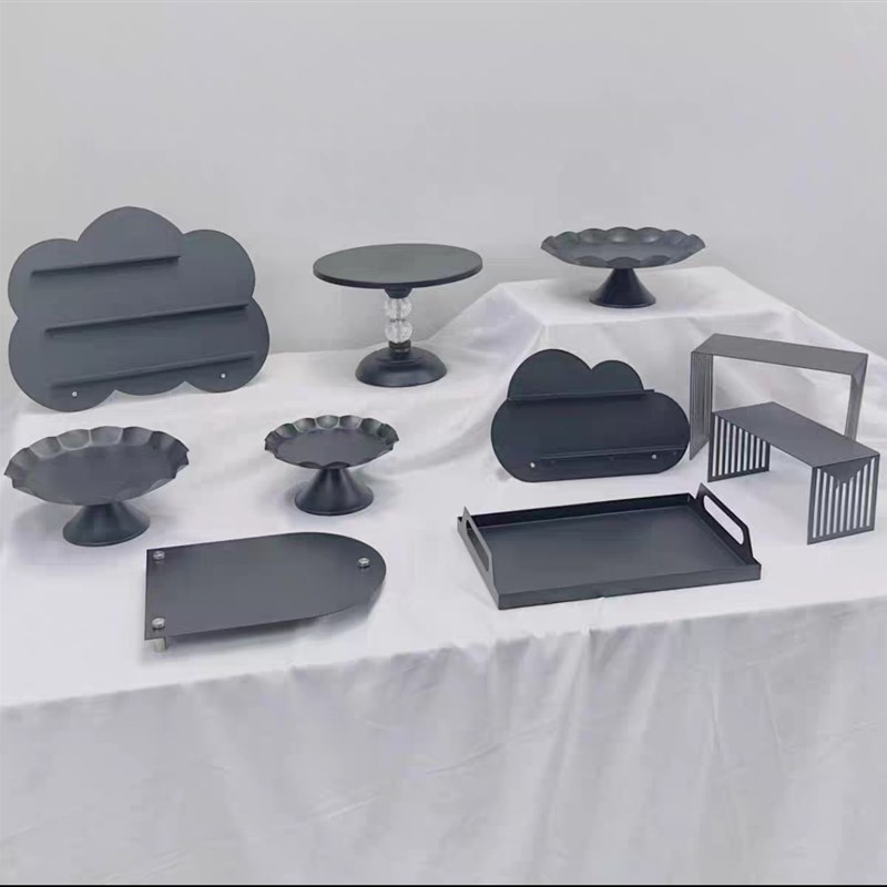新款黑色铁艺甜品台展示架欧式复古会议茶歇甜品台摆台