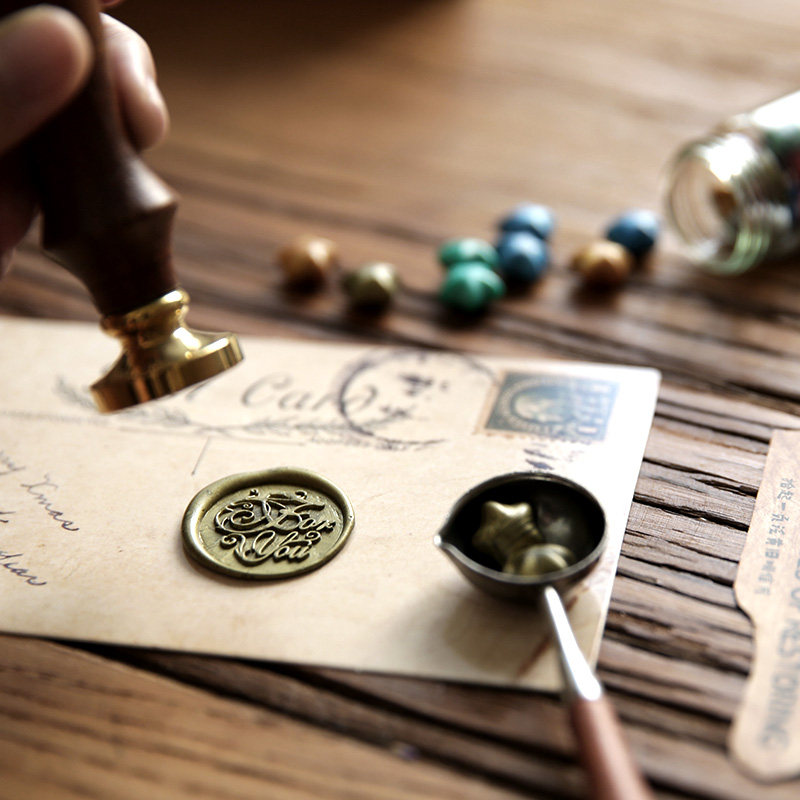 新品复古火漆套装 文艺简约怀旧邮戳字母祝福语印章婚礼信封请柬