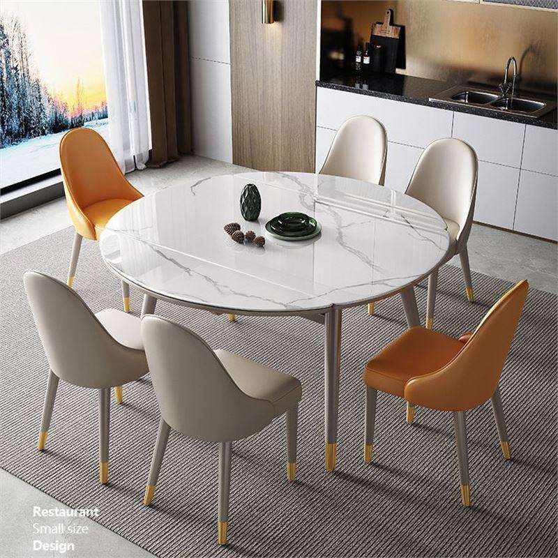 北欧轻奢岩板餐桌可伸缩折叠家用小户型多功能方圆两圆桌带电磁炉