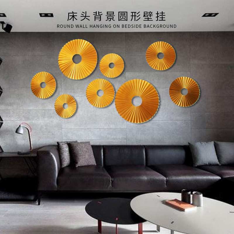 现代简约创意折叠扇子酒店挂件客厅床头背景圆形艺术金属壁挂订购
