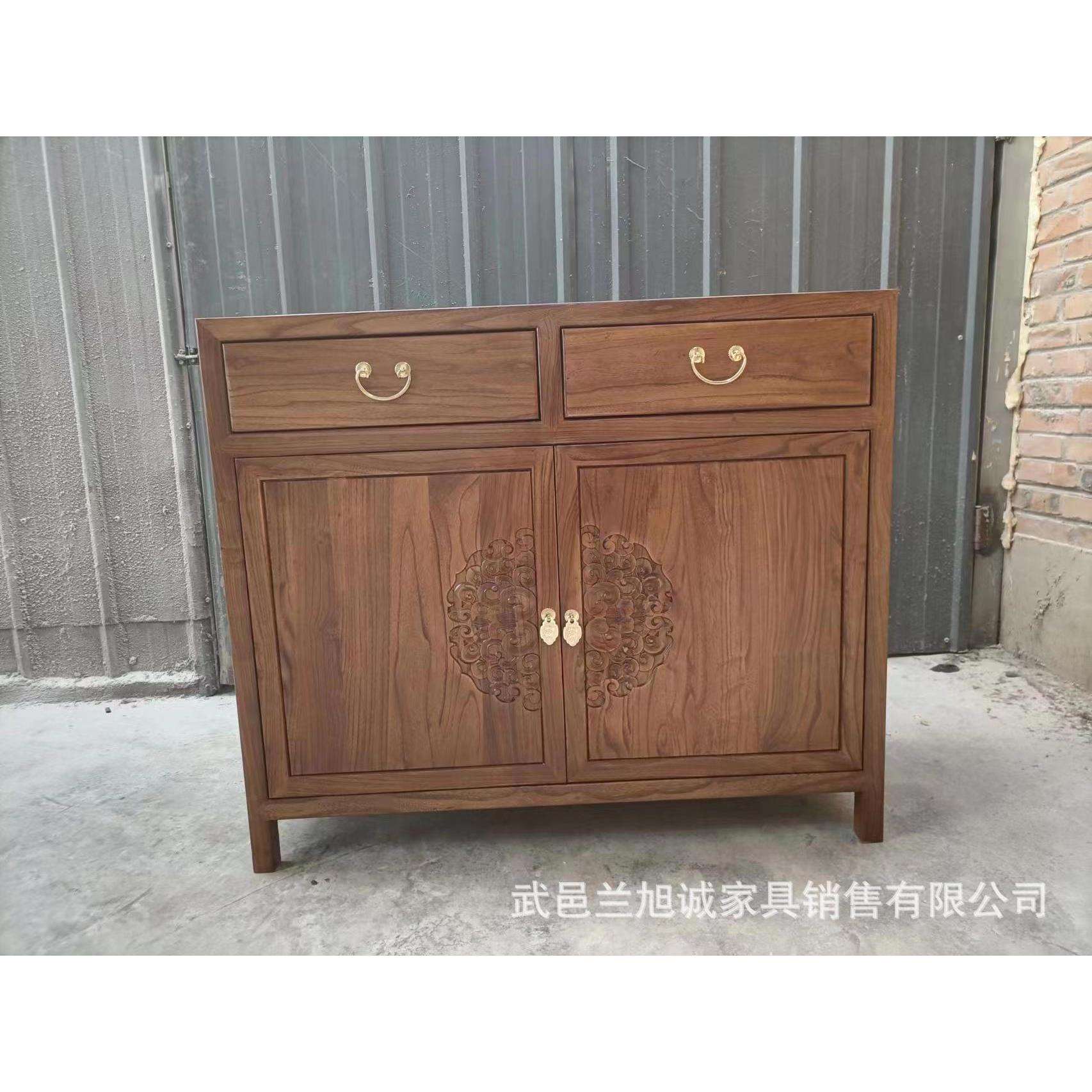 新中式实木餐边柜置物架北榆木客厅玄关茶水柜酒水柜餐厅柜门厅柜