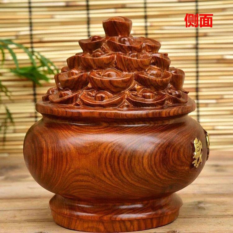 新款非州花梨木聚宝盆手工雕刻家居办公室风水摆件木质工艺品