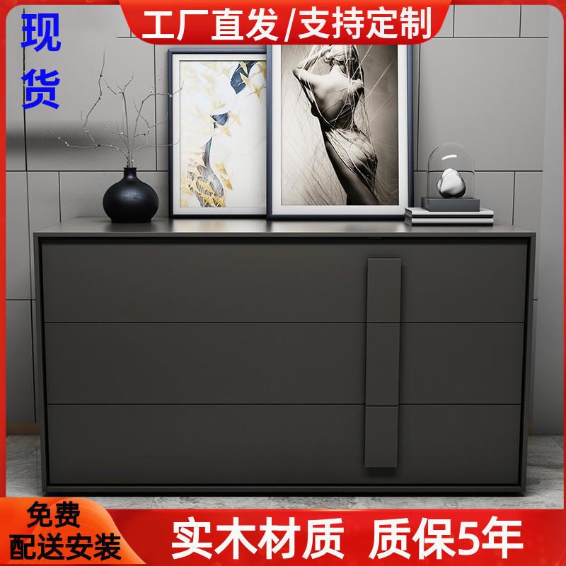 意式轻奢床头柜深灰色烤漆二三斗柜简约卧室储物柜多功能抽屉柜