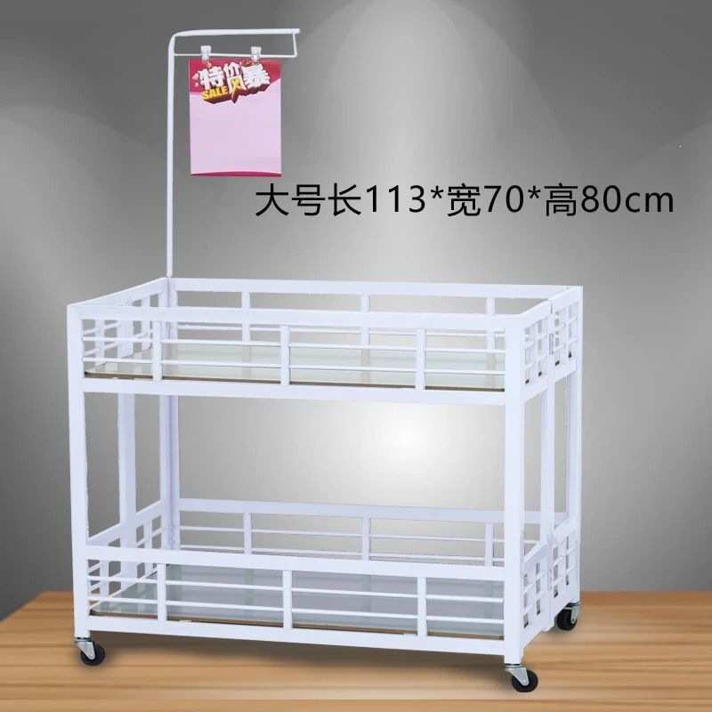 服装店商场货架两层推车摆地摊超市促销车可折叠带轮可移动商用