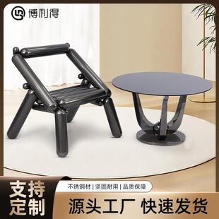 意式极简轻奢不锈钢茶几时尚边几大小组合设计师客厅家用轻奢风